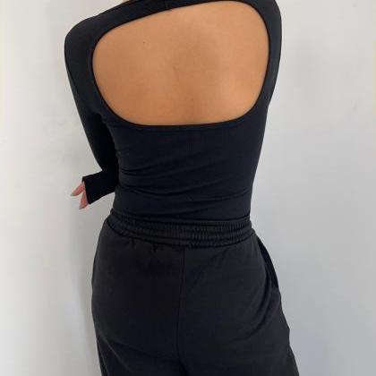 Women Open Back Tee Crop Tops Backless Going Out T..