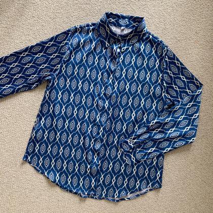 Blue Geometric Acetic Acid Button Down Shirt Long..