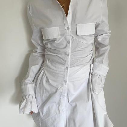 Homemade High-grade Polo Collar Shirt Dress Long..