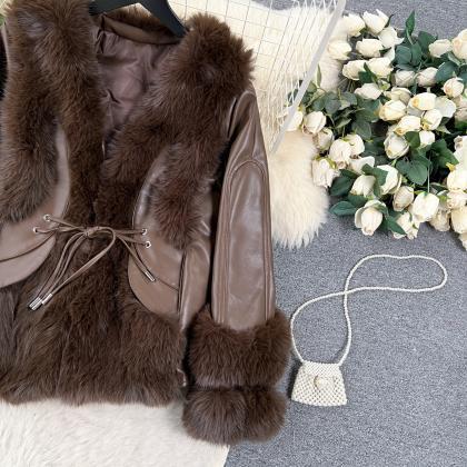 Light Luxury High Sense Faux Leather Jacket With..