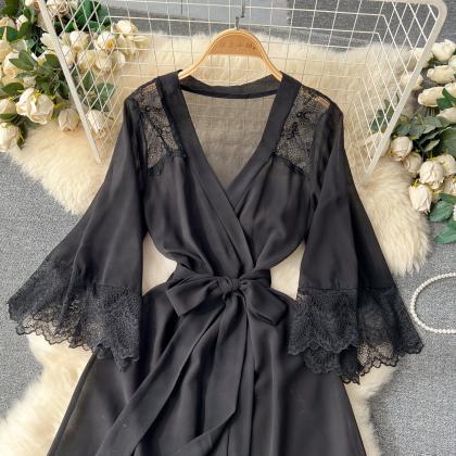 Sexy See-through Nightgown Thin Lace Patchwork..