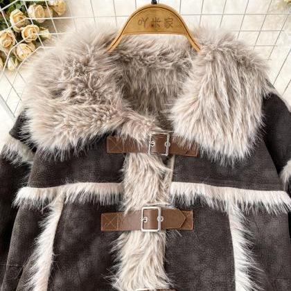 Fashion Lamb Coat Fur Biker Jacket Thickened Lamb..