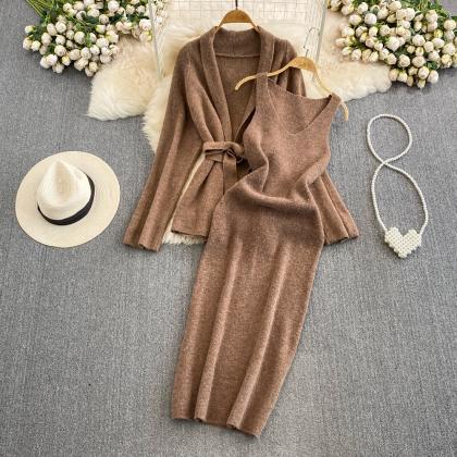 Cozy Elegance Knit Dress Set With Matching..