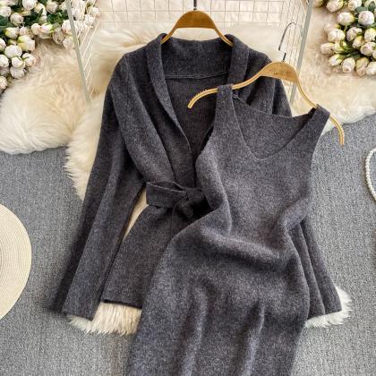 Cozy Elegance Knit Dress Set With Matching..