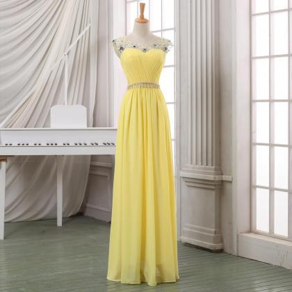 Yellow Chiffon Prom Dress,long Evening..