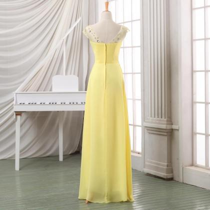 Yellow Chiffon Prom Dress,long Evening..