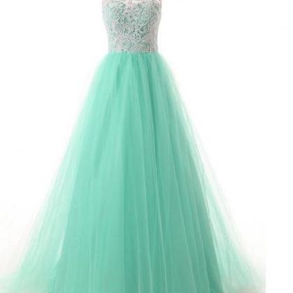 Elegant Lace Evening Dress,scoop Mint Long Prom..