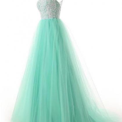 Elegant Lace Evening Dress,scoop Mint Long Prom..