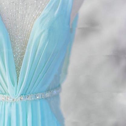 Charming Blue Chiffon Prom Dress,floor Length..