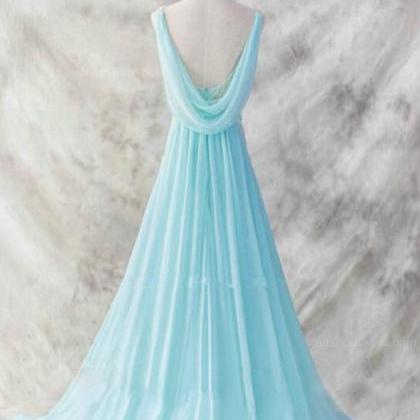 Charming Blue Chiffon Prom Dress,floor Length..