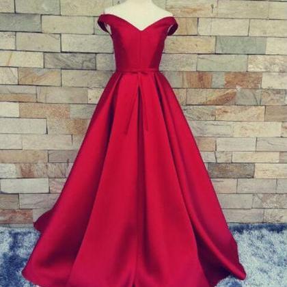 Off Shoulder Satin Prom Gowns, Fashion Red Evening..