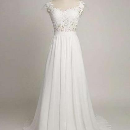 Simple White A-line Prom Dress,cap Sleeves Long..