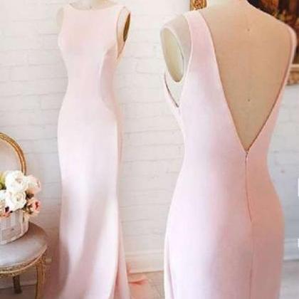 Elegant Pink Floor Length Prom Dress,backless..