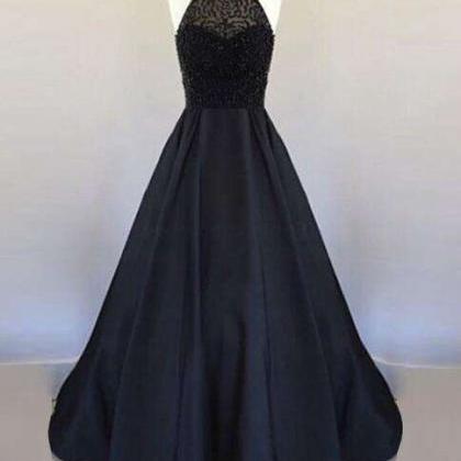 Black A Line Evening Dress,elegant Floor Length..