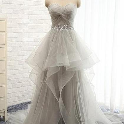 Elegant Grey Sweetheart Prom Dress,sleeveless A..
