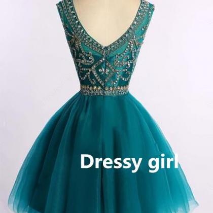 Green Round Neck Tulle Short Prom Dress, Cute A..