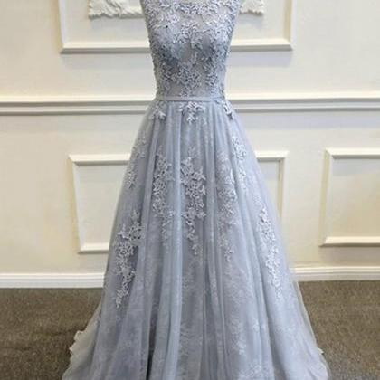 Elegant A-line Appliques Grey Long Prom Dress,2017..