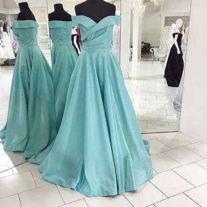 Elegant Off Shoulder Long Blue A Line Prom Dress..