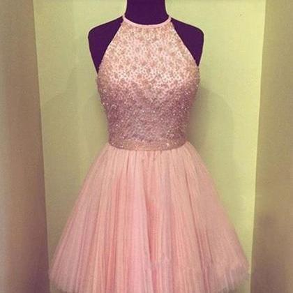 A Line Cute Short Pink Prom Dresses, Tulle Formal..