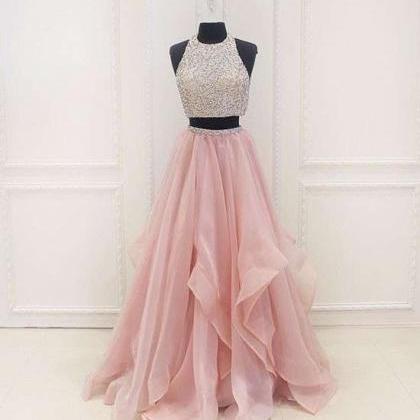 Unique Two Piece Beaded Prom Dress,long Formal..