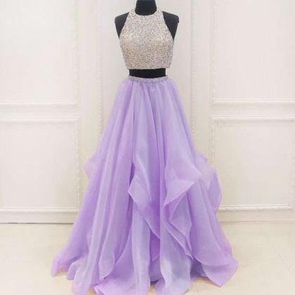 Unique Two Piece Beaded Prom Dress,long Formal..