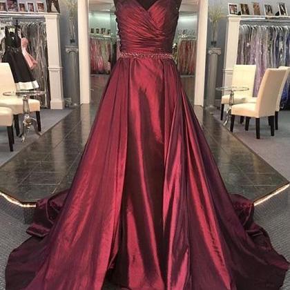 Sweetheart Burgundy Formal Dress,a Line Satin..