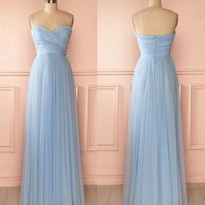 Ligh Blue Elegant Floor Length Prom Dresses,simple..