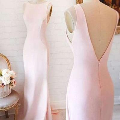 Elegant Pink Floor Length Prom Dress,Backless Evening Dress,Sleeveless Bridesmaid Dress