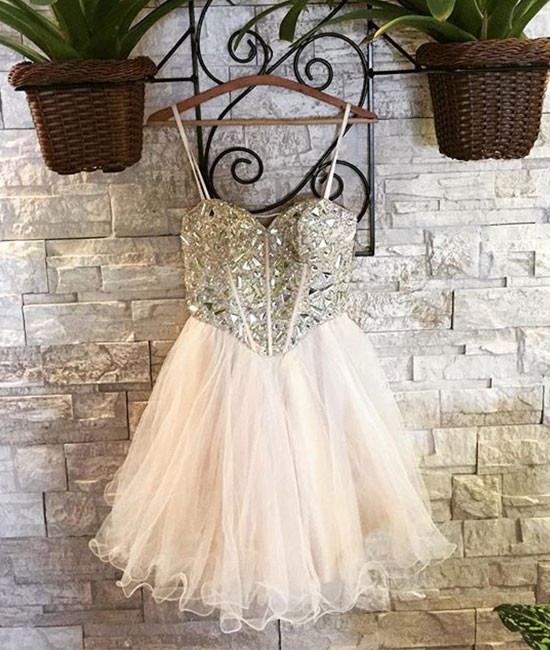 Cute Sweetheart Beaded Tulle Homecoming Dress,short Light Pink A Line Prom Dress
