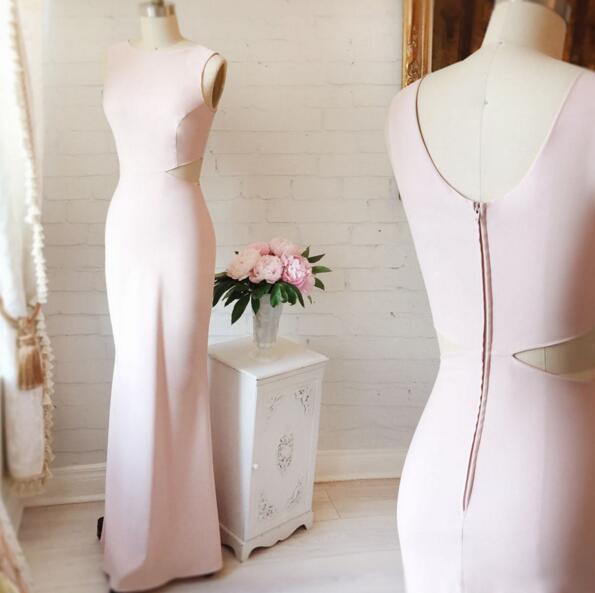 Boat Neck Pink Mermaid Prom Dress,long Formal Dress With Cut Out,sheath Formal Dress,floor Length Prom Dresses