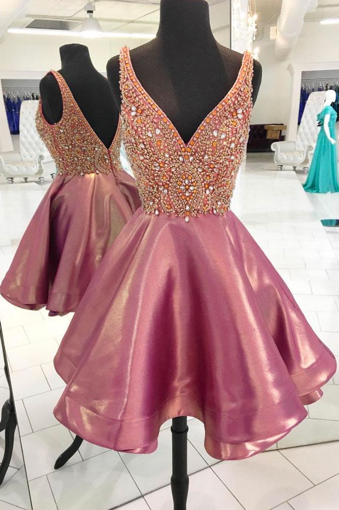 sachin and babi light blue dress Glitter Pink Bodycon V-neck Homecoming Dresses main image 1