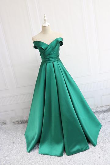 Charming Off The Shoulder Green Satin Prom Dress,green Evening Dress,women Ball Gowns