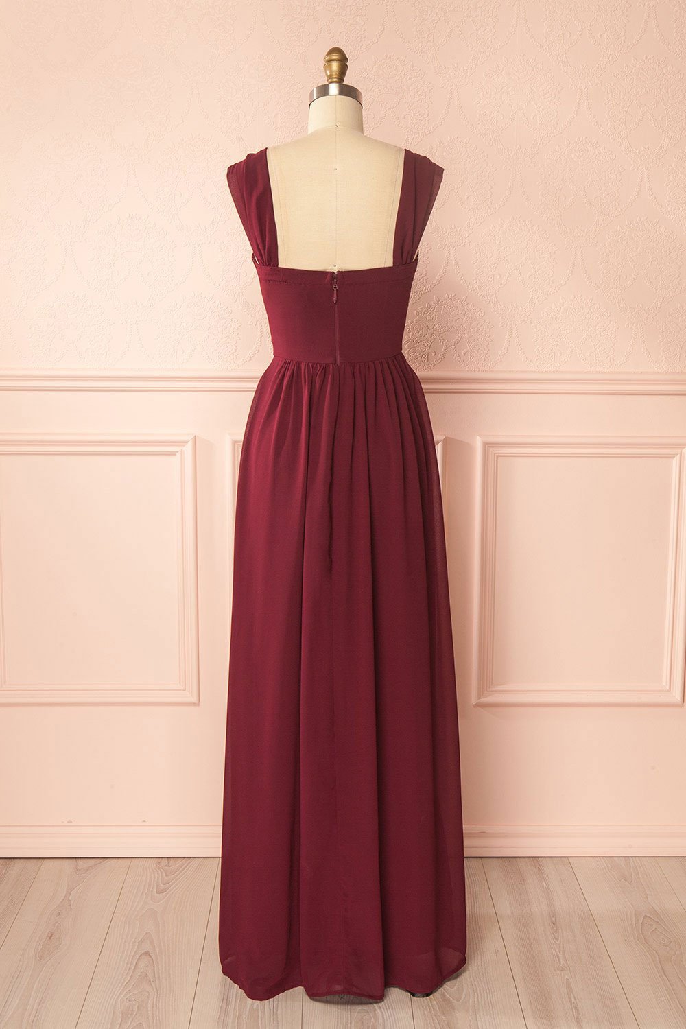 Elegant Burgundy Chiffon Long Prom Dress, Simple Evening Gown for Bridesmaids