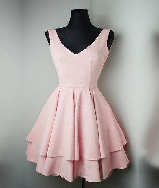 Cute Pink V-neck Homecoming Dress,short Prom Dress