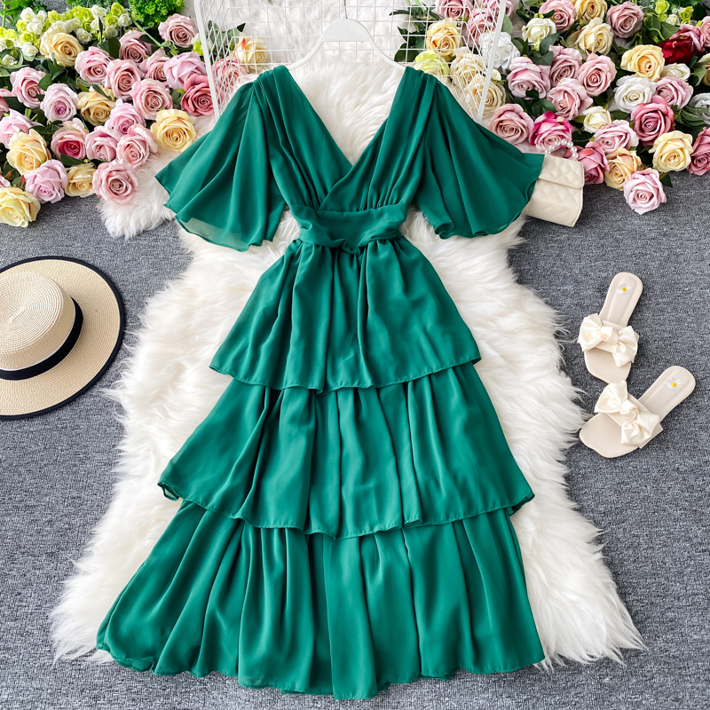 Sexy V-neck Backless Ruffle Dress on Luulla
