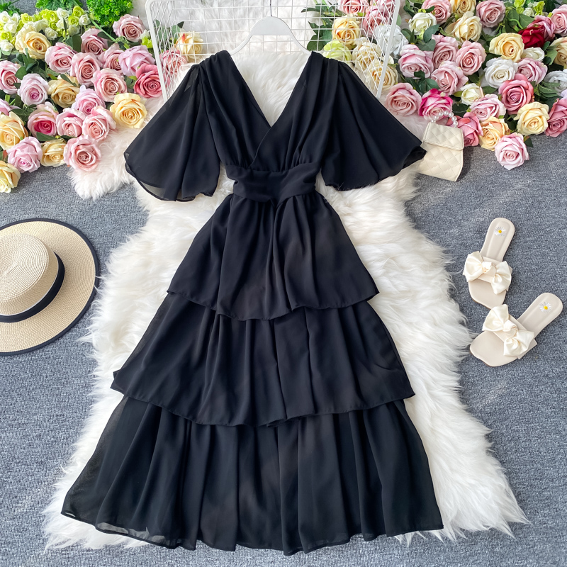 Sexy V-neck Backless Ruffle Dress on Luulla