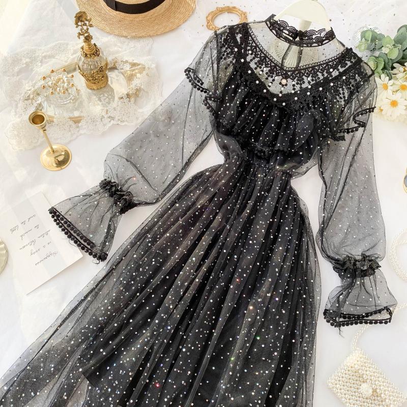 French Sequined Beaded Long Sleeve Tulle Dress on Luulla