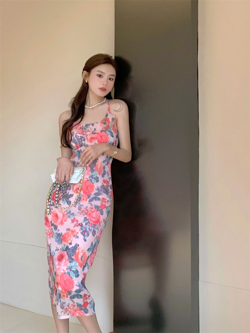 Elegant Floral Straps Maxi Dress