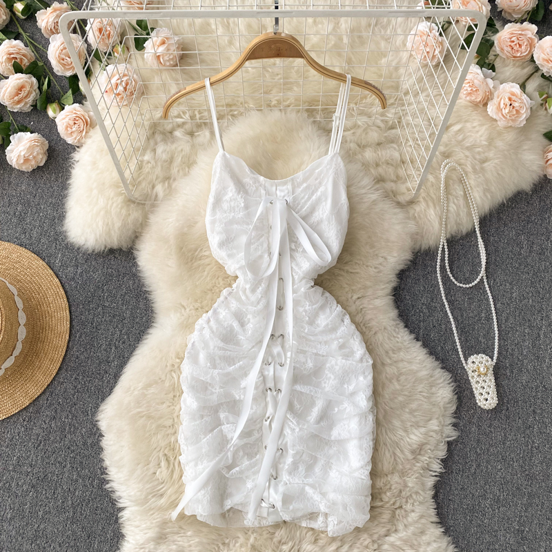 Ruched White Lace Dress,fashion Dress