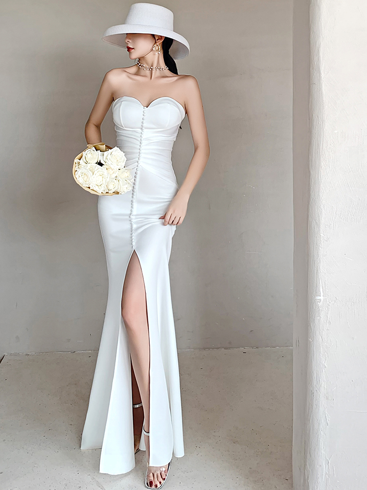 Elegant White Mermaid Prom Dress,slit Side Evening Dress,formal Party Dress