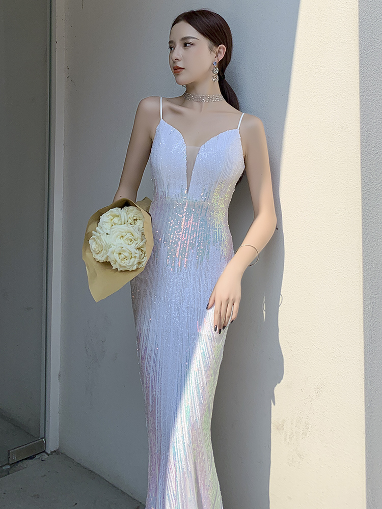 Sexy V Neck Sequined Mermaid Prom Dress Long Evening Dress