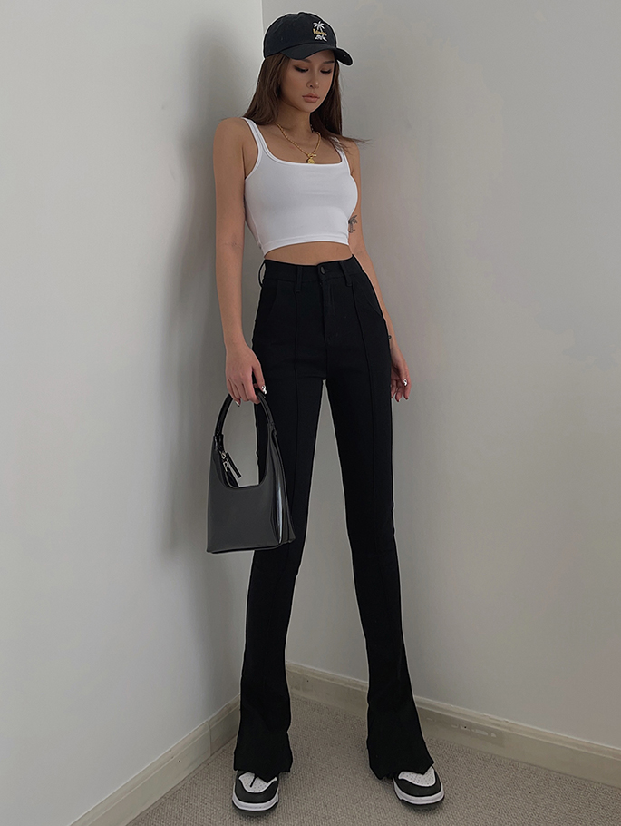 fashionable high-stretch jeans black micro flared pants