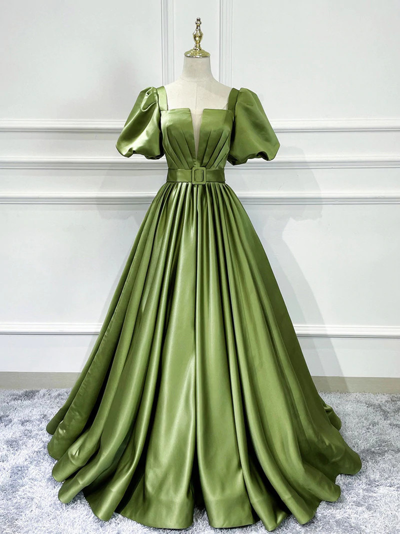 Gorgeous Green Satin Long Prom Dress,green Satin Evening Dress