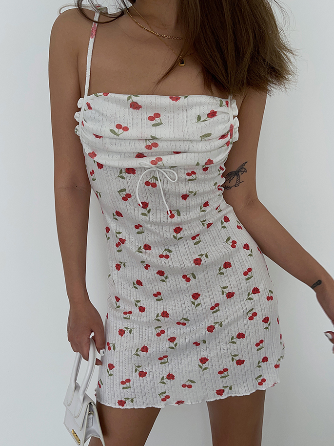 Rose-cherry Print Slip Bodycon Dress on Luulla