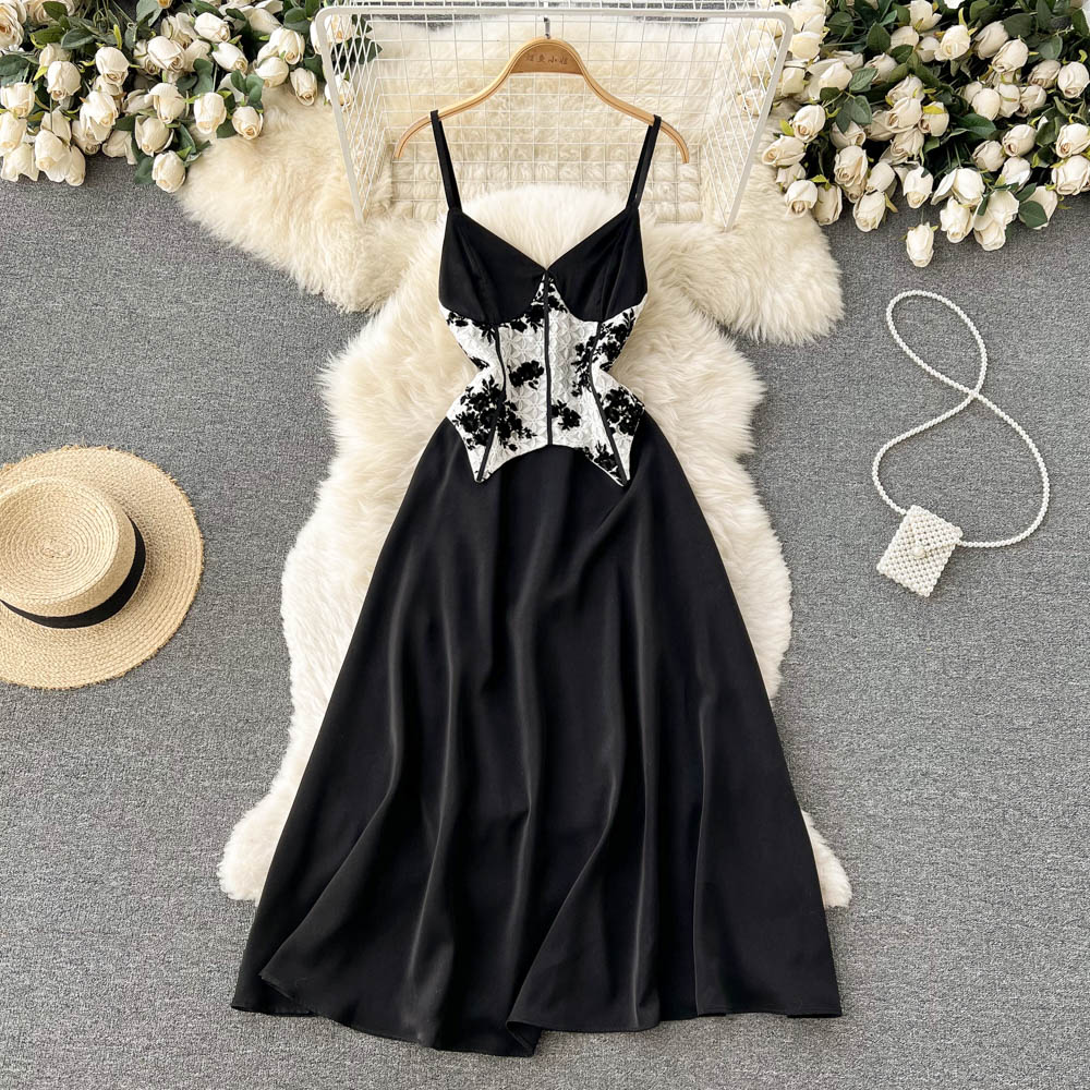 Hepburn Black Evening Dress Lace Panel Sleeveless Dress