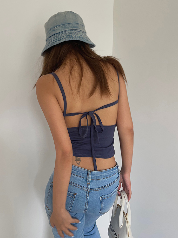 Printed beautiful back strappy vest sweet and cool hot girl slim top