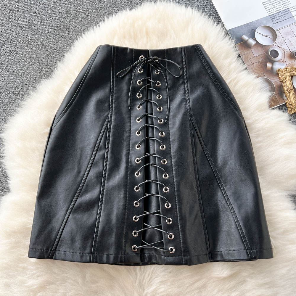 Girl High Waist Skirt Black Pu Leather Skirt Short Skirt