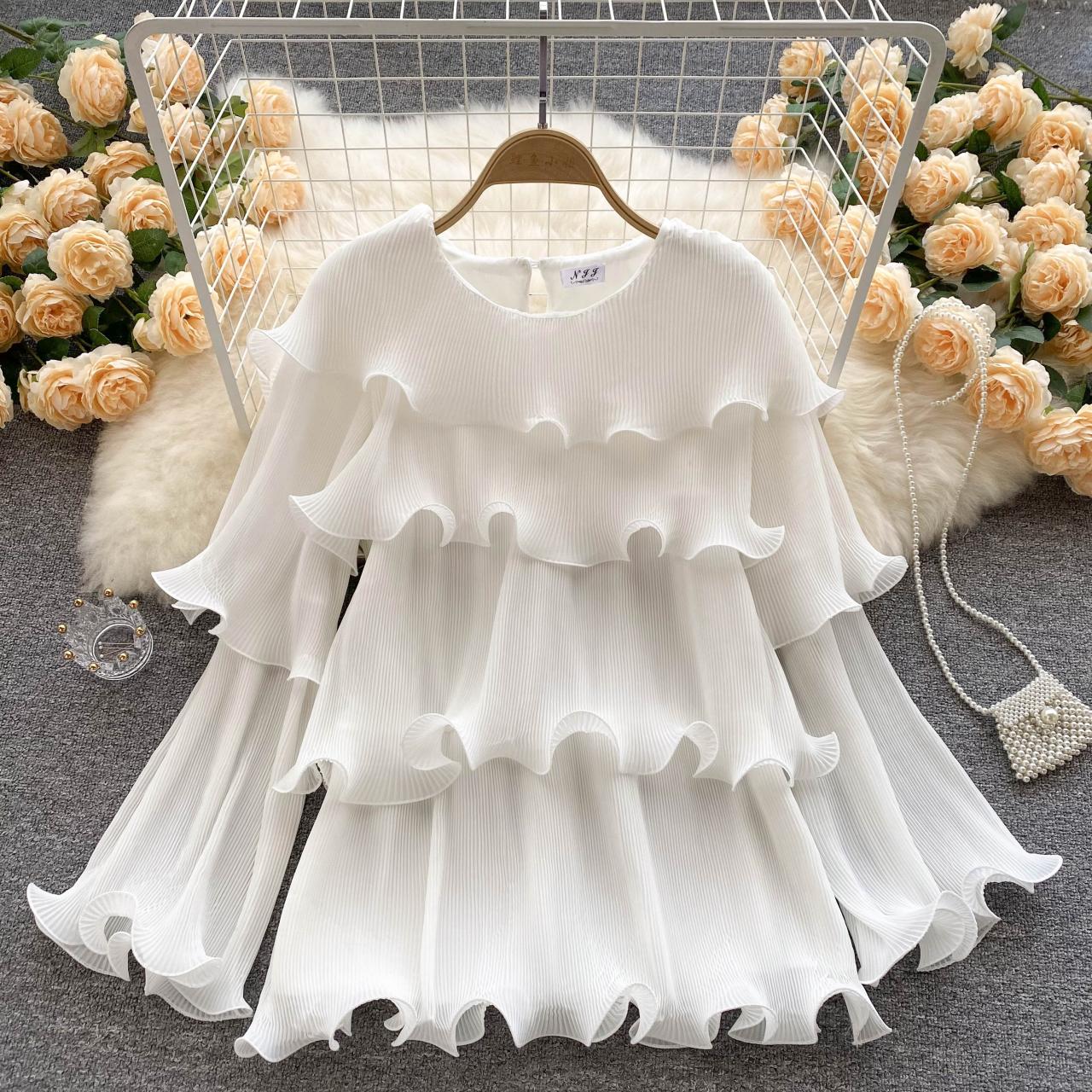Ruffled Round Neck Long Sleeve Shirt
