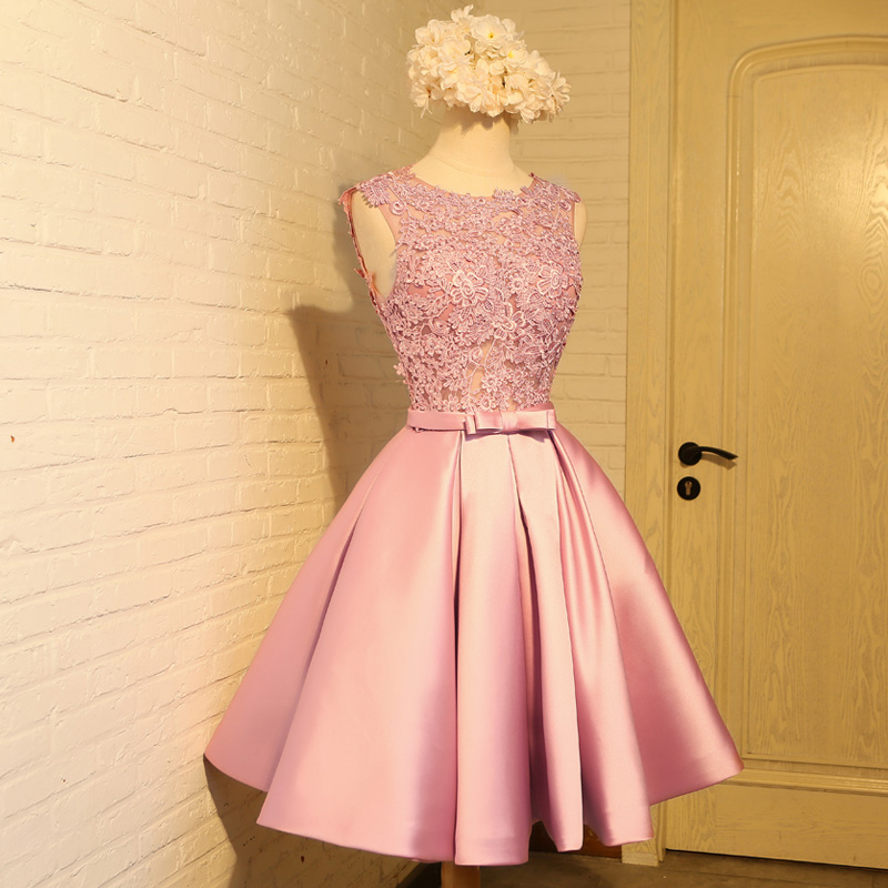 Elegant Pink Applique Lace Homecoming Dress,short Prom Dress,backless Party Dress