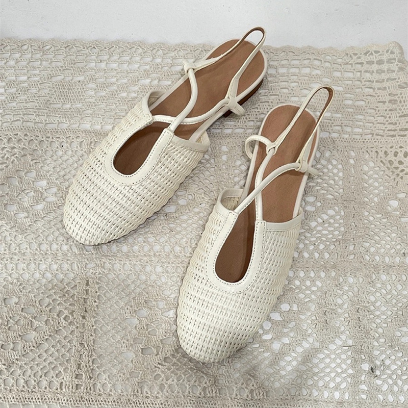 Leather Woven Overhead Sandals Flat Sandals